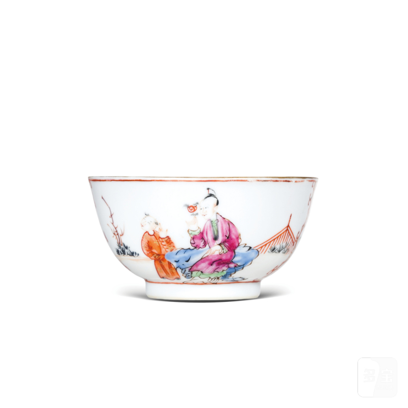 清乾隆广彩庭院教子图茶园